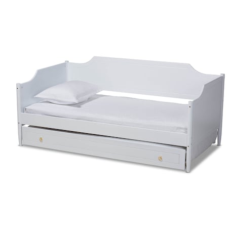 Baxton Studio Alya White Finished Wood Twin Size Daybed with Roll-Out Trundle Bed 168-10830-10831